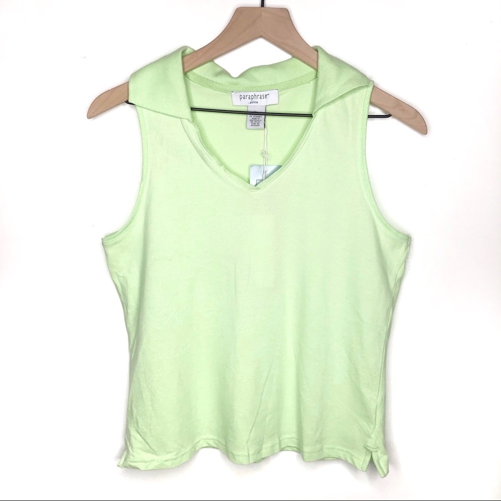 Paraphrase Sleeveless Polo Tank Top Green Petite Large NWT Collared V Neck